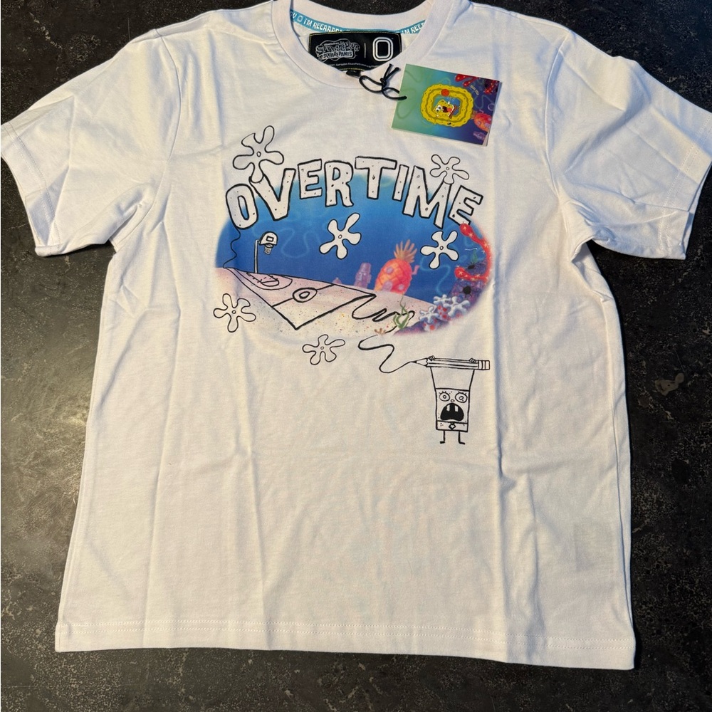 OVERTIME SpongeBob SquarePants White  Graphic Tee NWT